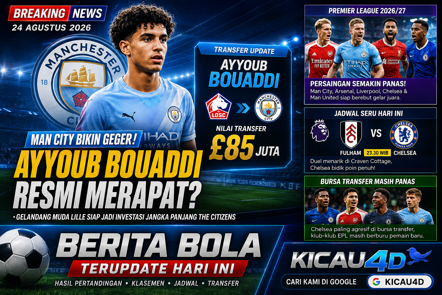 Manchester City Bikin Gebrakan, Ayyoub Bouaddi Jadi Sorotan